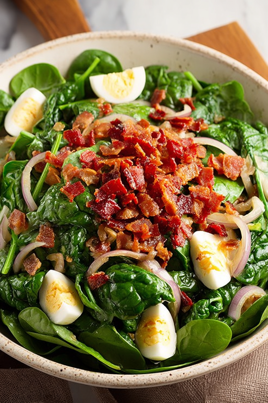 Delish Spinach Salad with Warm Bacon Dressing