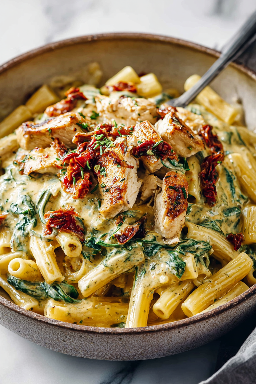 Delish Sun-Dried Tomato Chicken Florentine Pasta