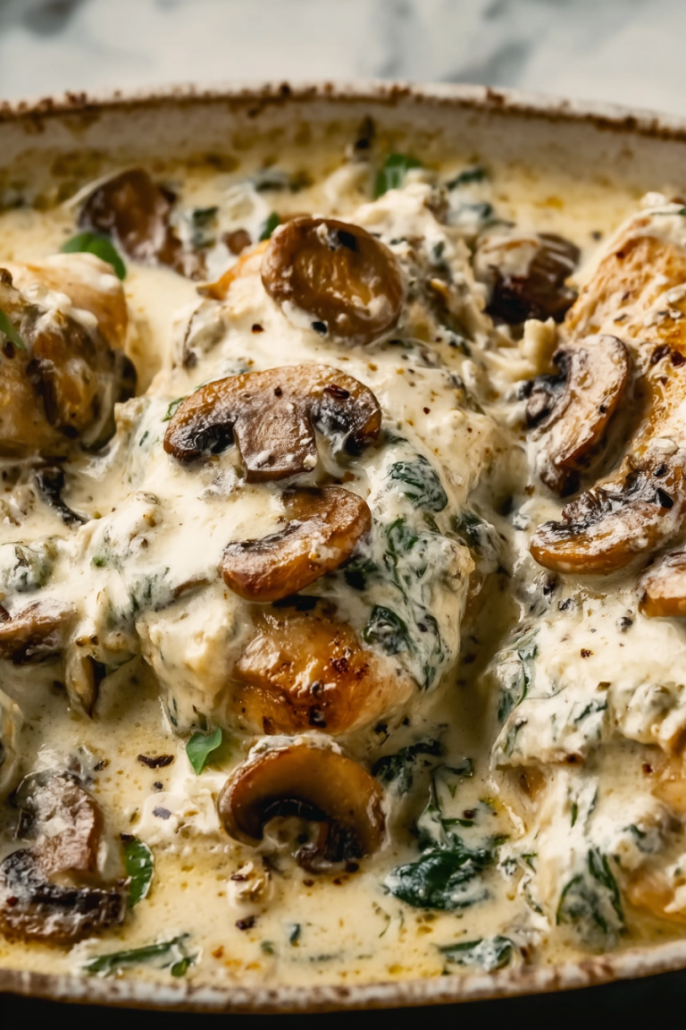 Easy Creamy Parmesan Garlic Mushroom Chicken