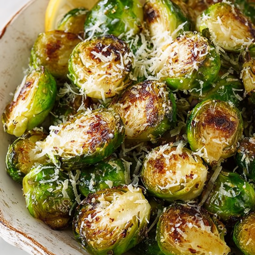 Easy Garlic Lemon Parmesan Roasted Brussels Sprouts