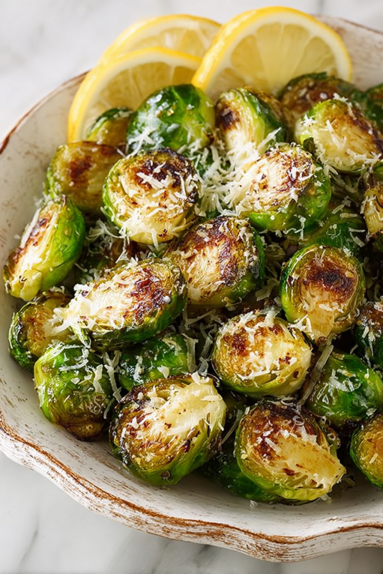 Easy Garlic Lemon Parmesan Roasted Brussels Sprouts