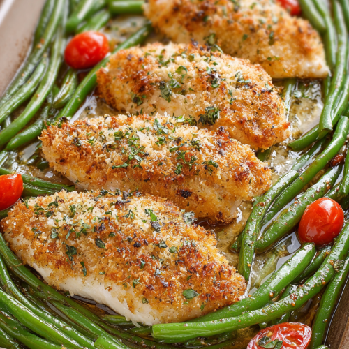 Easy Garlic Parmesan Chicken and Green Beans