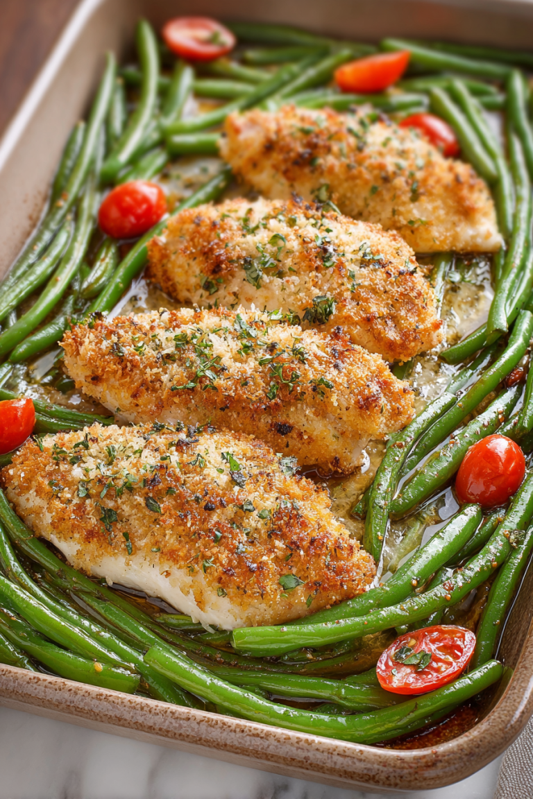 Easy Garlic Parmesan Chicken and Green Beans
