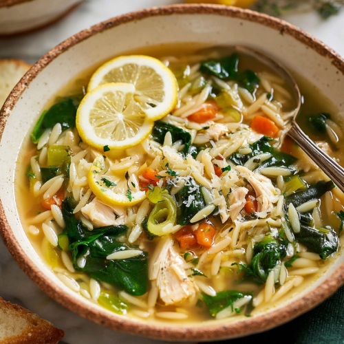 Easy Lemon Chicken and Spinach Orzo Soup Recipes