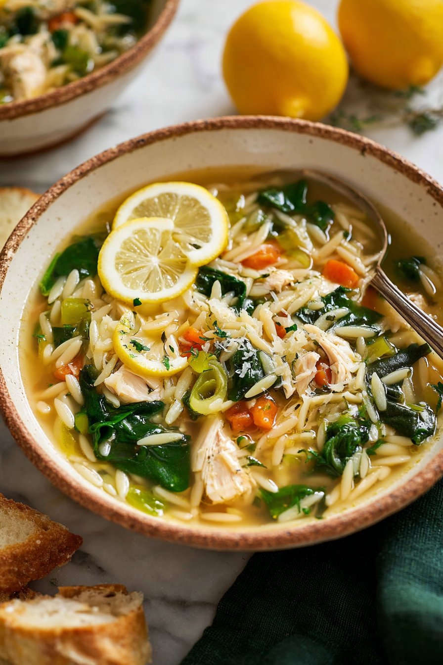 Easy Lemon Chicken and Spinach Orzo Soup Recipes