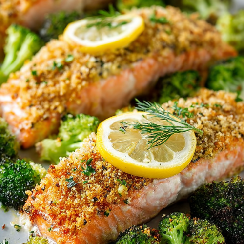 Easy Parmesan Crusted Salmon with Roasted Broccoli