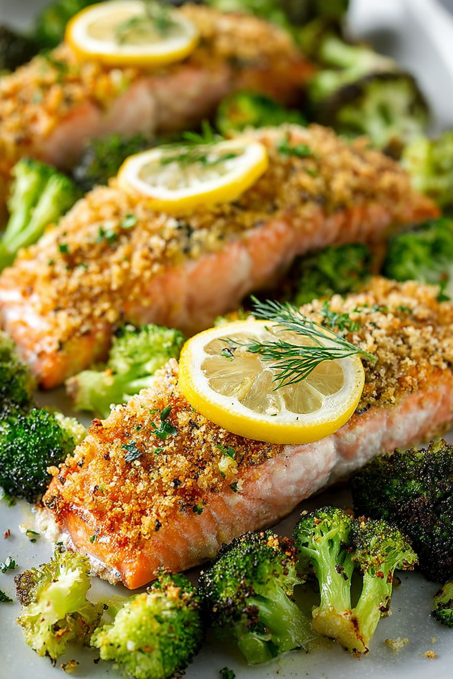 Easy Parmesan Crusted Salmon with Roasted Broccoli
