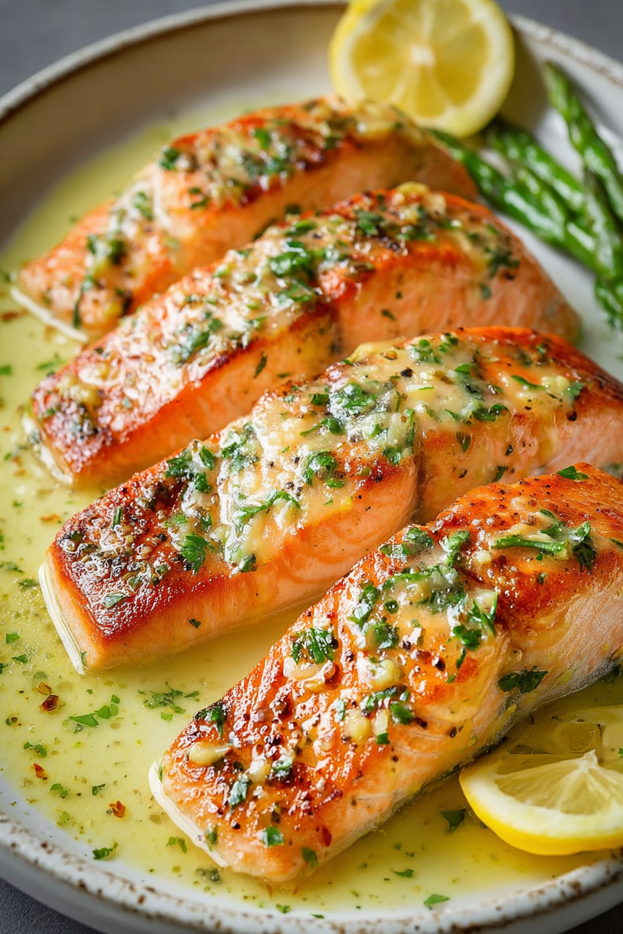 Easy Skillet Seared Salmon with Garlic Lemon Butter Sauce