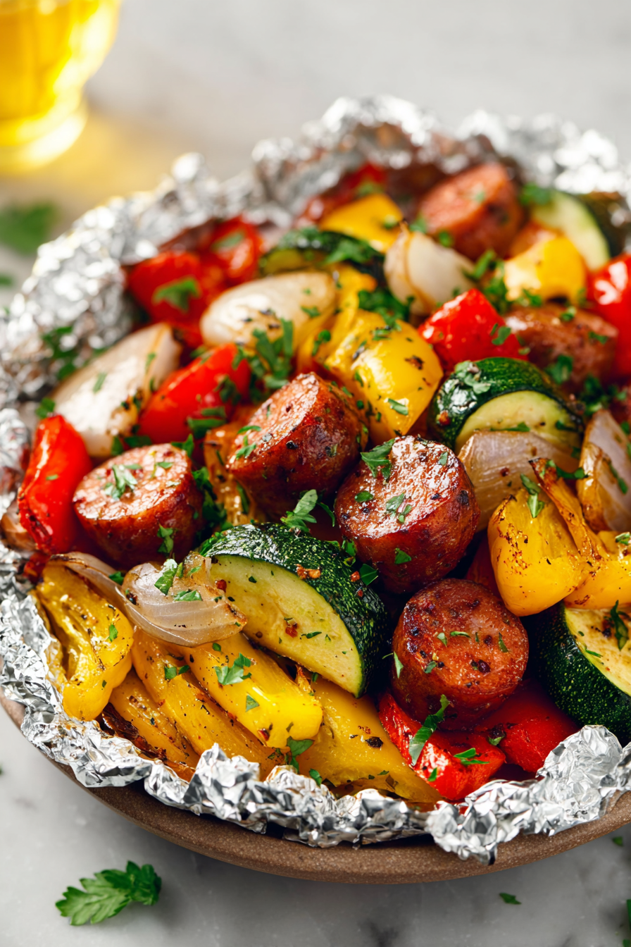 Easy Tin Foil Sausage and Veggies Dinner