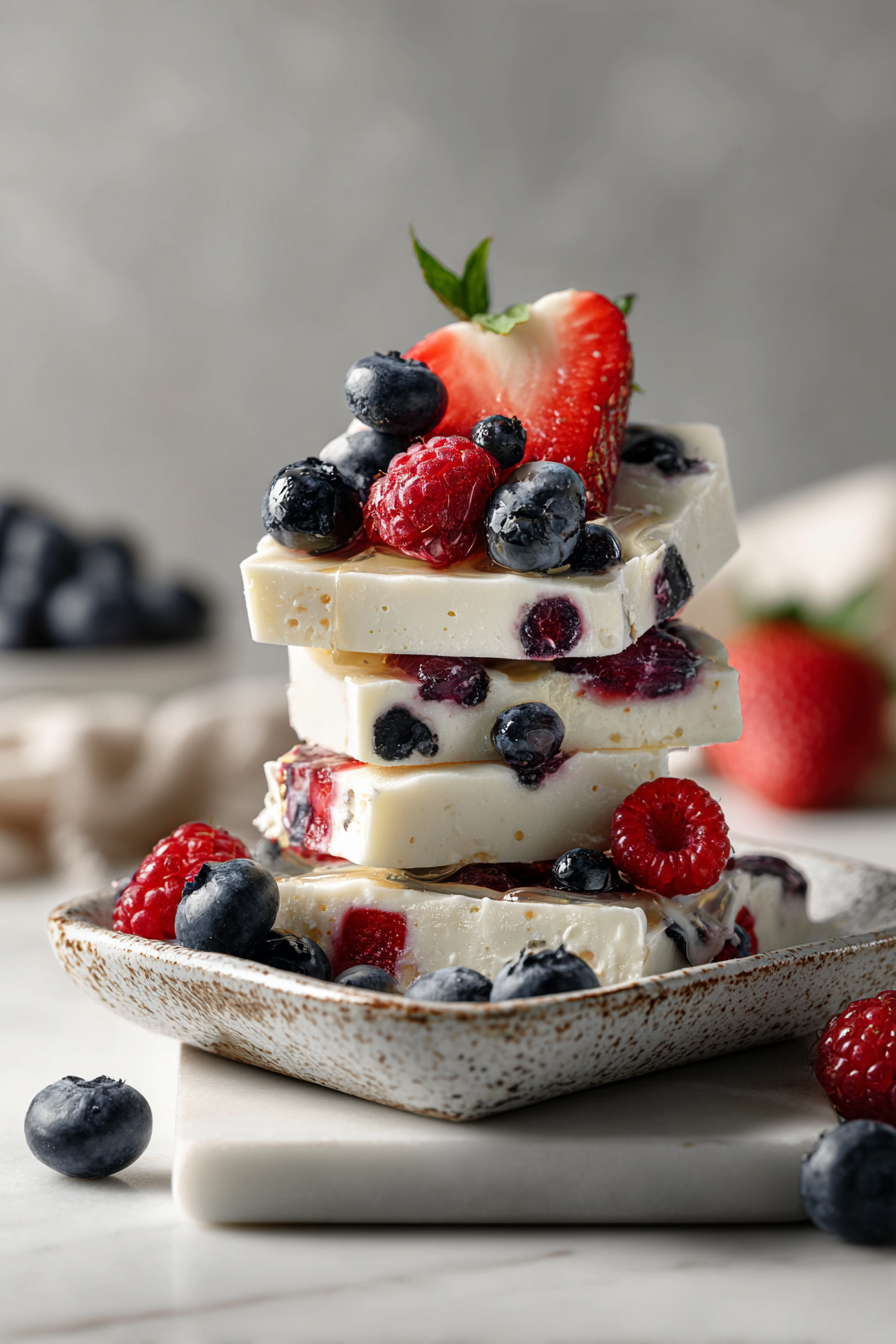 Berry Honey Frozen Yogurt Bark