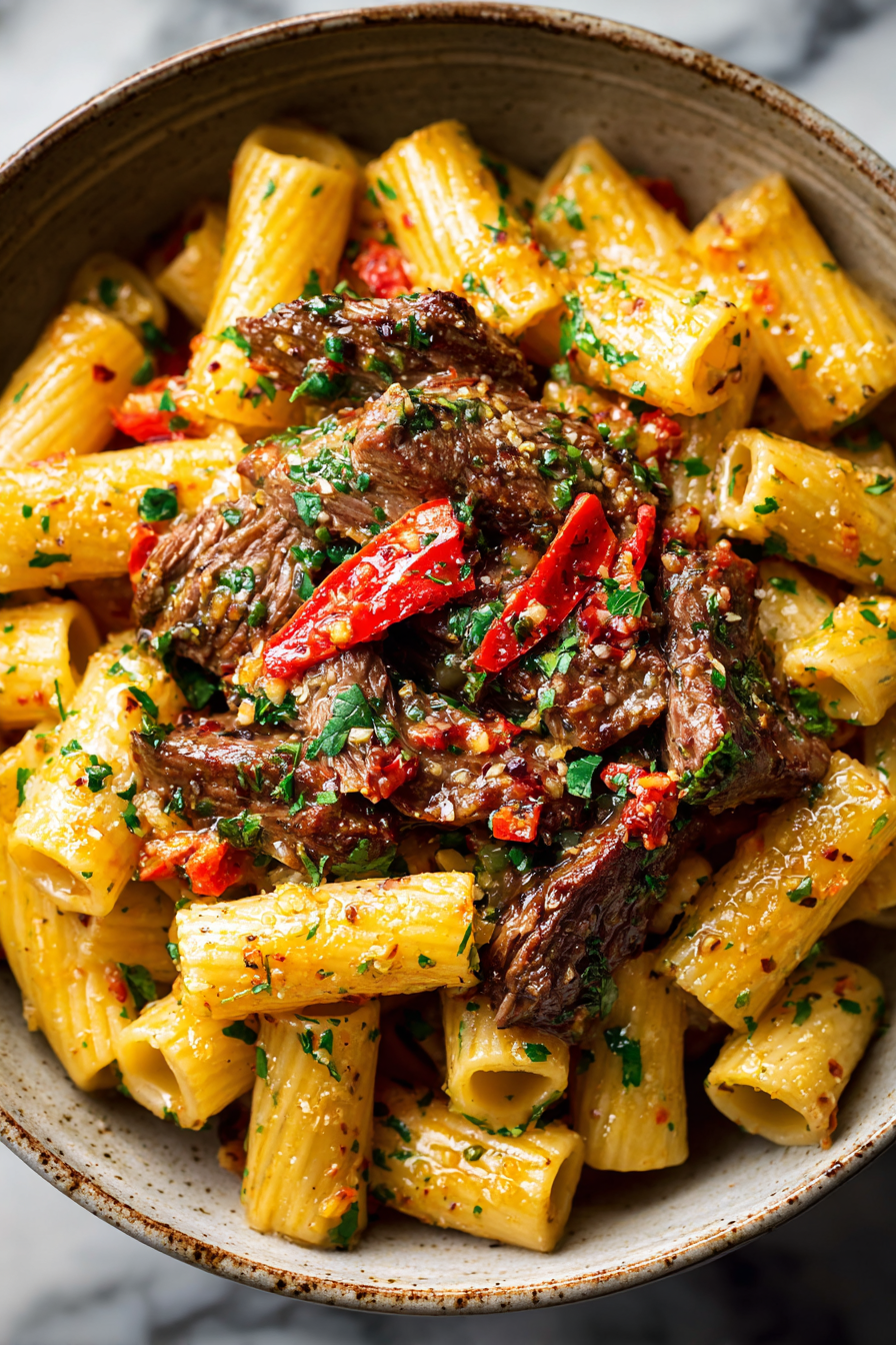 Cajun Garlic Beef Rigatoni