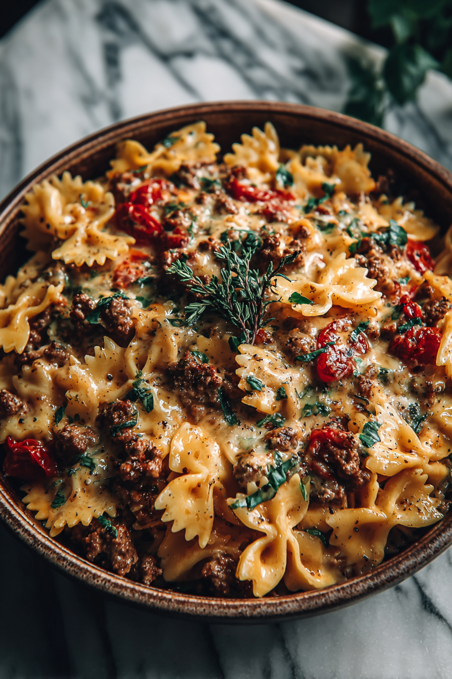Cheesy Bowtie Dinner with Cajun Ground Beef