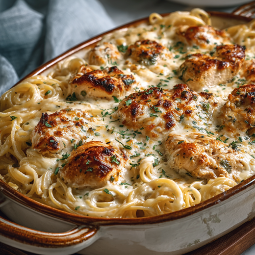 Cheesy Chicken Alfredo Spaghetti