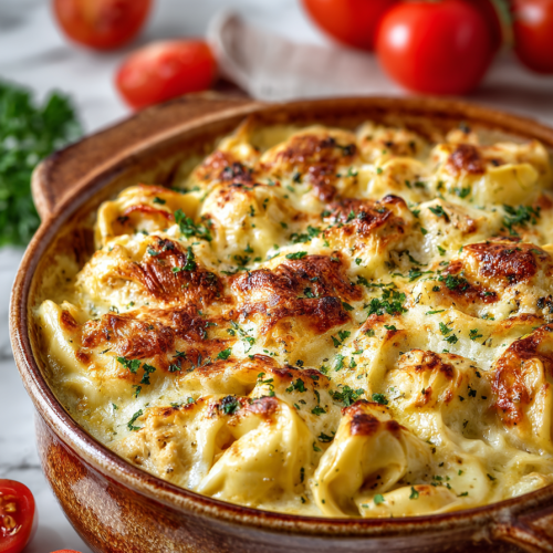 Cheesy Chicken Tortellini Bake for Two