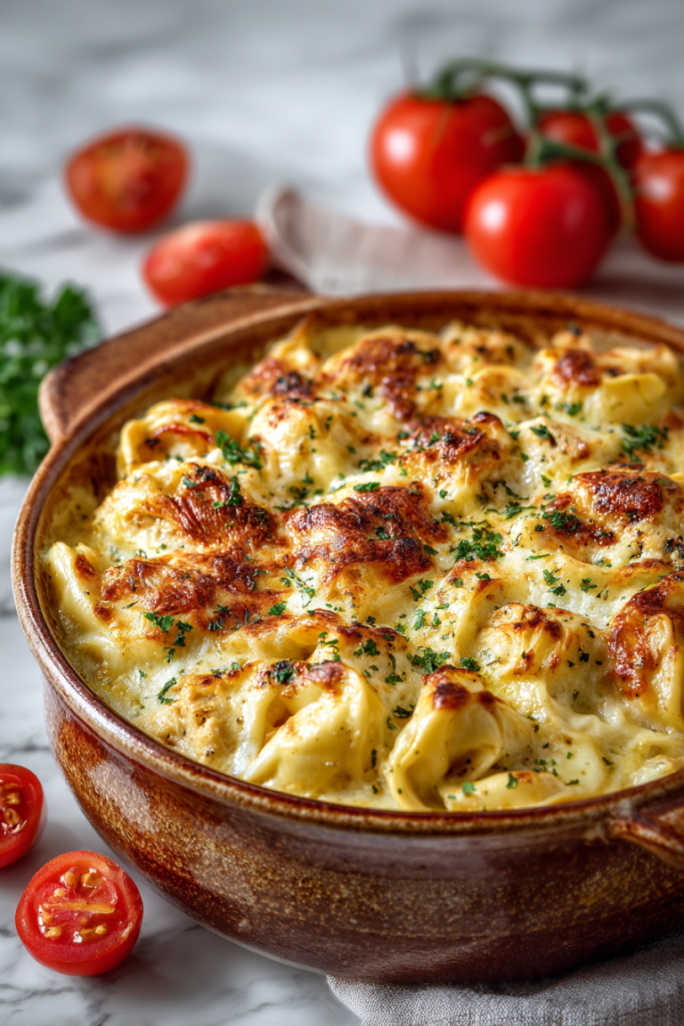 Cheesy Chicken Tortellini Bake for Two