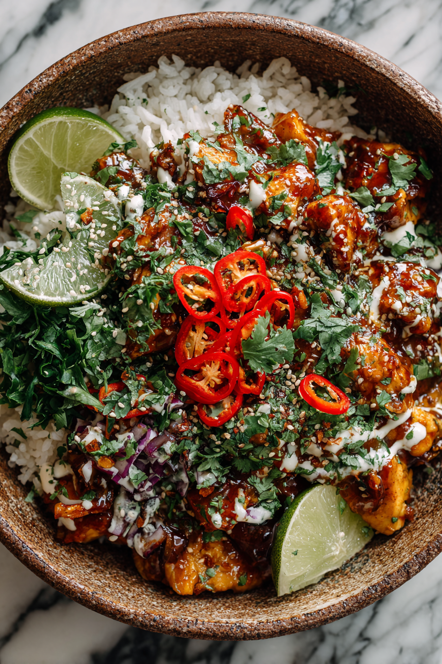 Chili Chicken Bowl with Coconut Drizzle