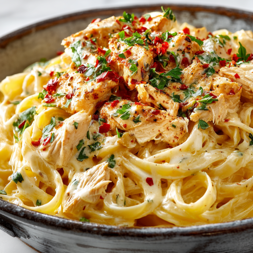 Creamy Chicken Fettuccine with Garlic Sauce