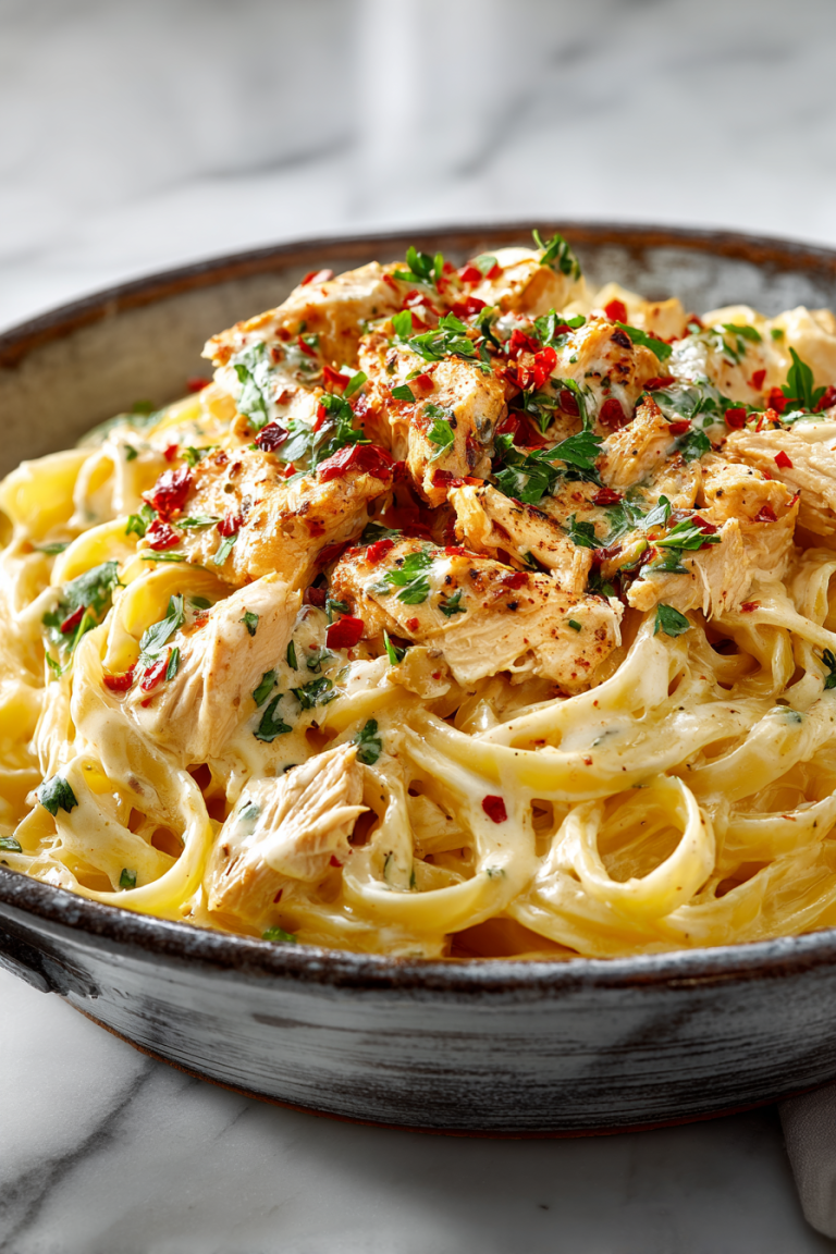 Creamy Chicken Fettuccine with Garlic Sauce