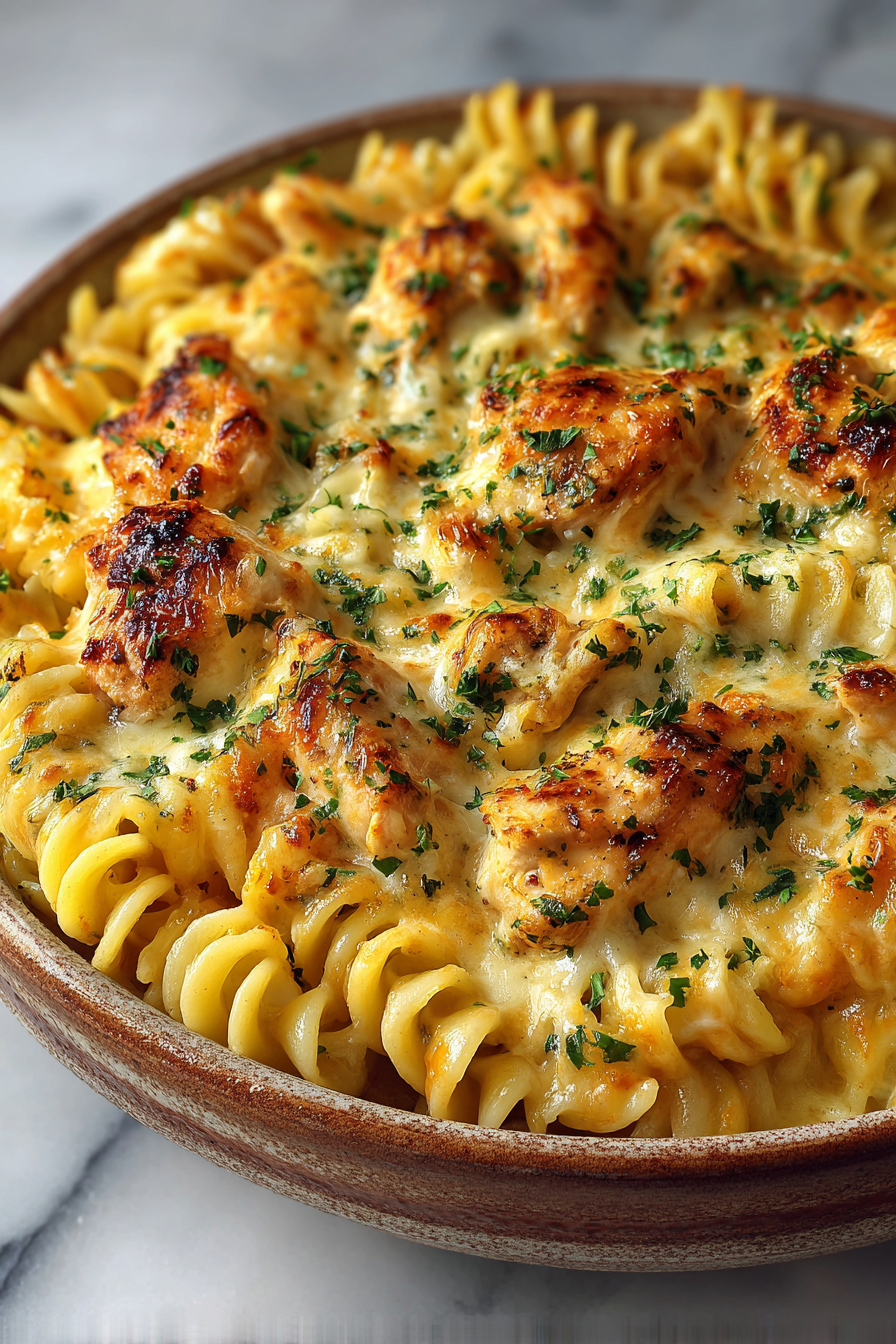 Creamy Chicken Rotini with Mozzarella Sauce