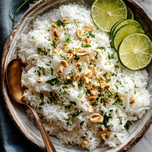 Creamy Coconut Lime Rice with Peanuts