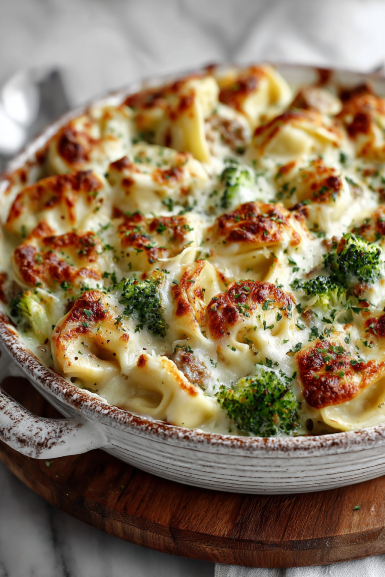 Creamy Garlic Sausage Tortellini Bake