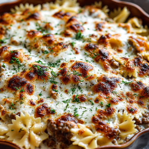 Creamy Ground Beef Bowtie Dinner Bake