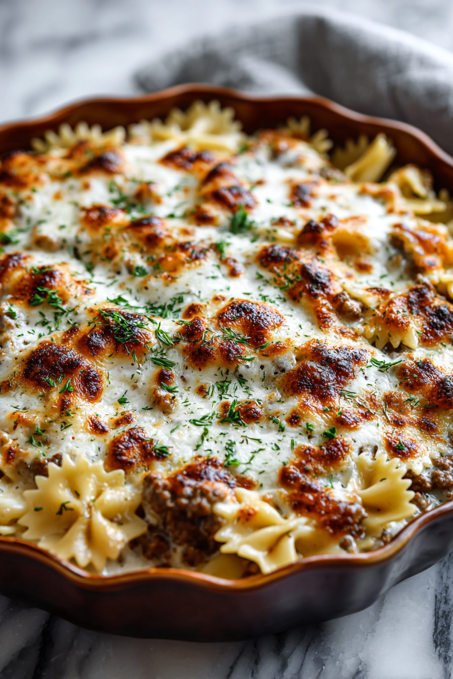 Creamy Ground Beef Bowtie Dinner Bake