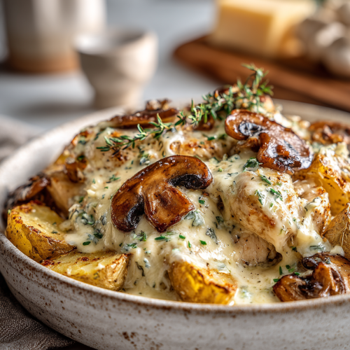 Creamy Mushroom Chicken Hot Honey Potatoes