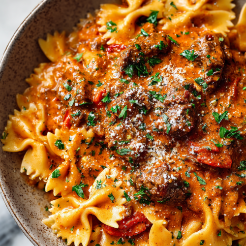 Creamy Velveeta Bowtie Italian Beef Dinner