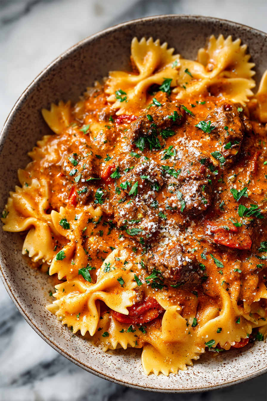 Creamy Velveeta Bowtie Italian Beef Dinner