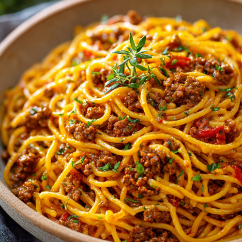 Creamy Velveeta Italian Beef Spaghetti