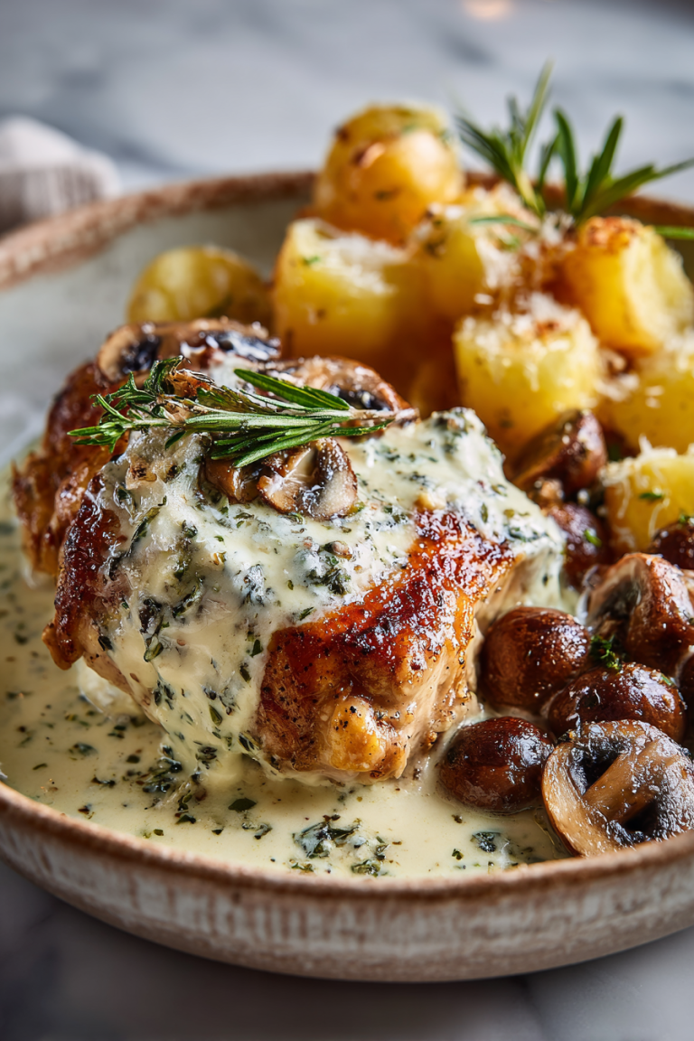 Crispy Chicken Chestnut Garlic Alfredo