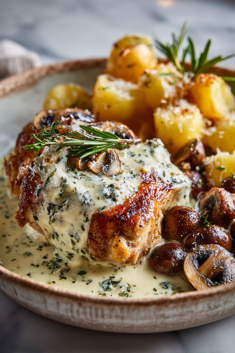 Crispy Chicken Chestnut Garlic Alfredo