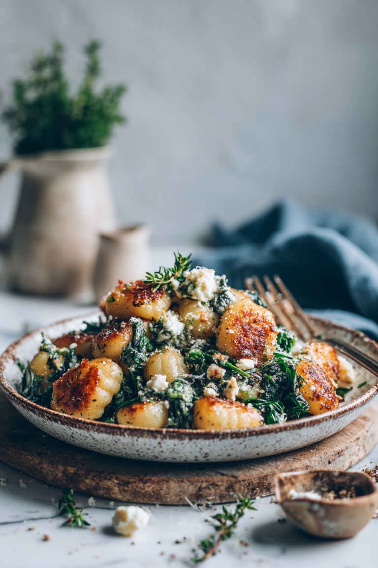 Crispy Gnocchi with Spinach and Feta