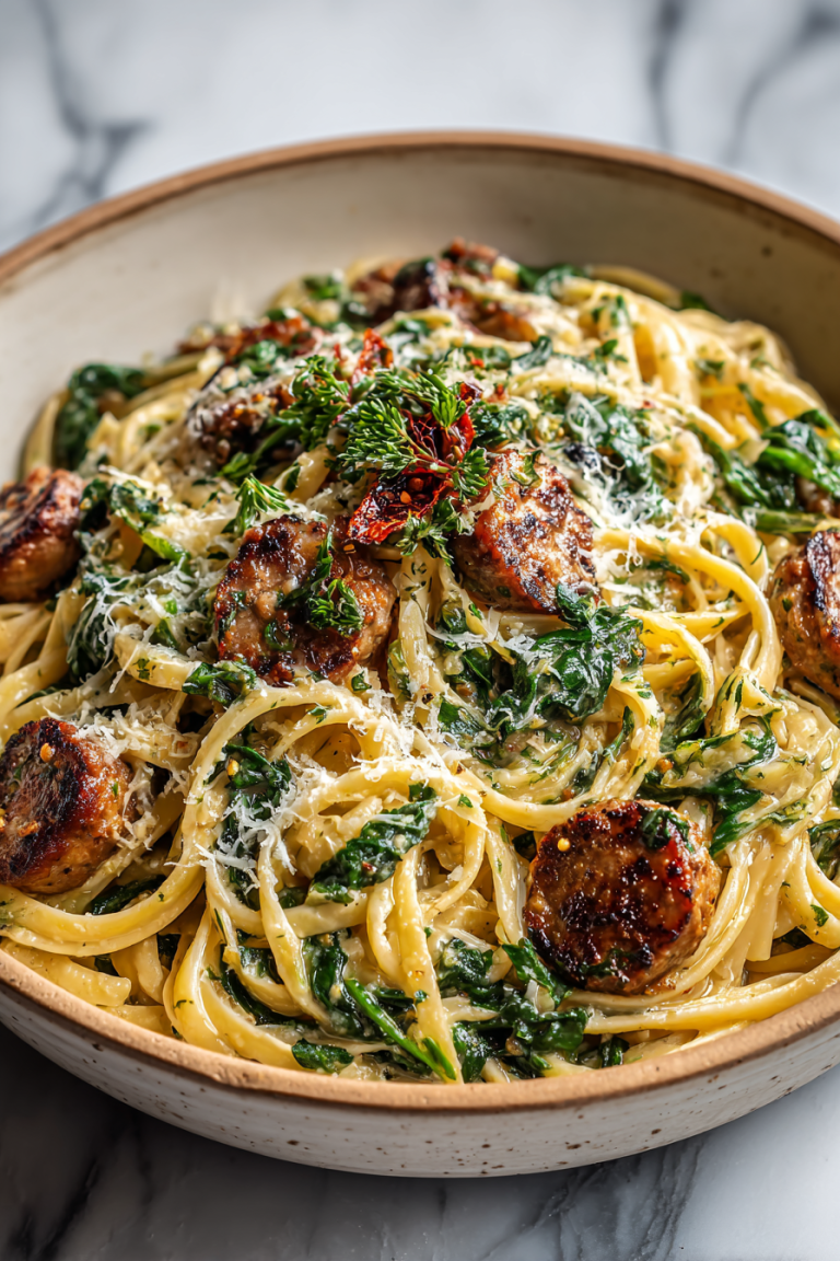 Garlic Butter Beef Sausage Linguine