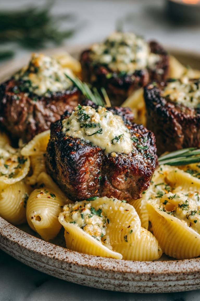 Garlic Butter Steak Bites with Cheddar Shells