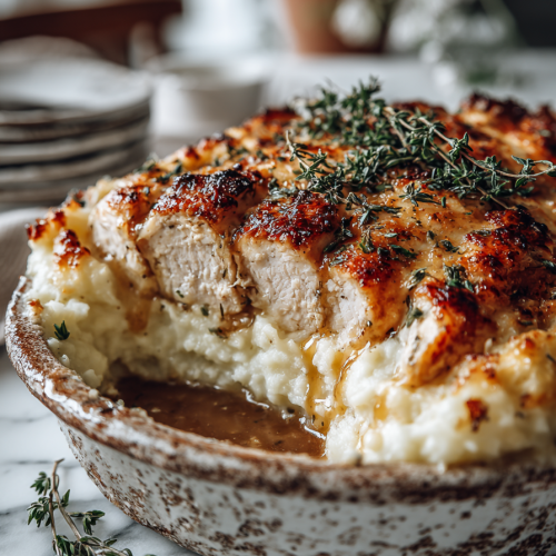 Garlic Chicken Mashed Potato Casserole
