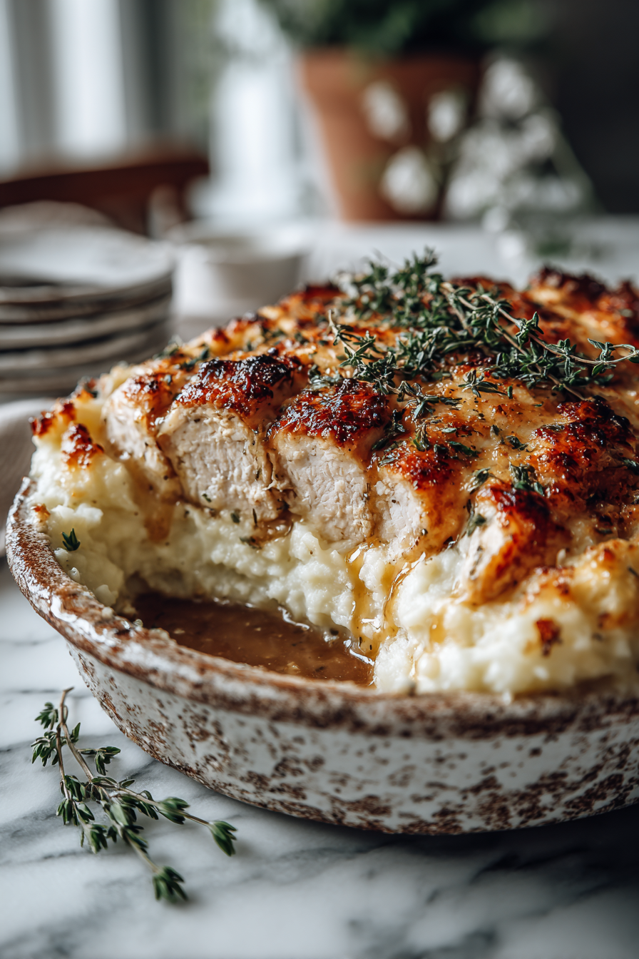 Garlic Chicken Mashed Potato Casserole