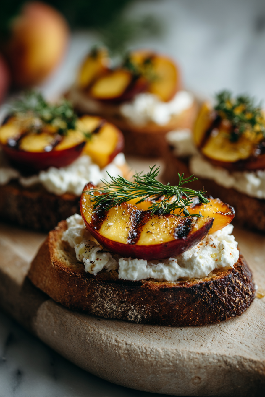 Grilled Peach Burrata Crostini