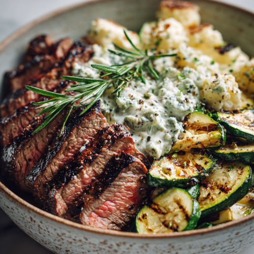Grilled Steak Bowl with Creamy Zucchini