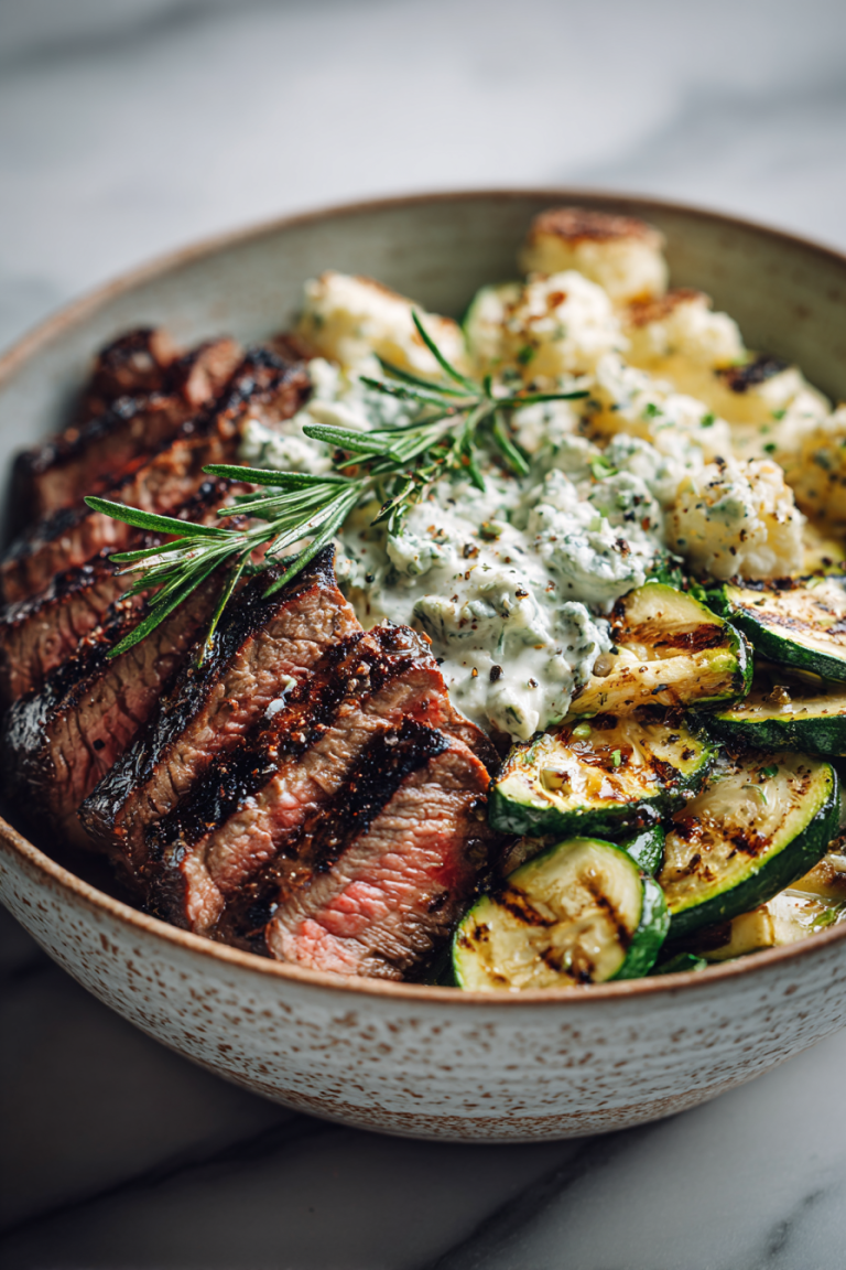 Grilled Steak Bowl with Creamy Zucchini