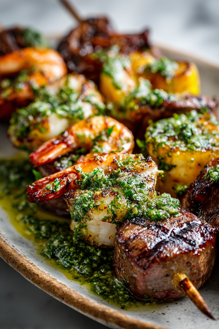 Grilled Surf Turf Skewers with Chimichurri