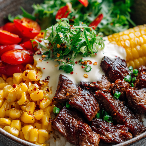 Korean BBQ Beef Bowl with Creamy Corn Sauce