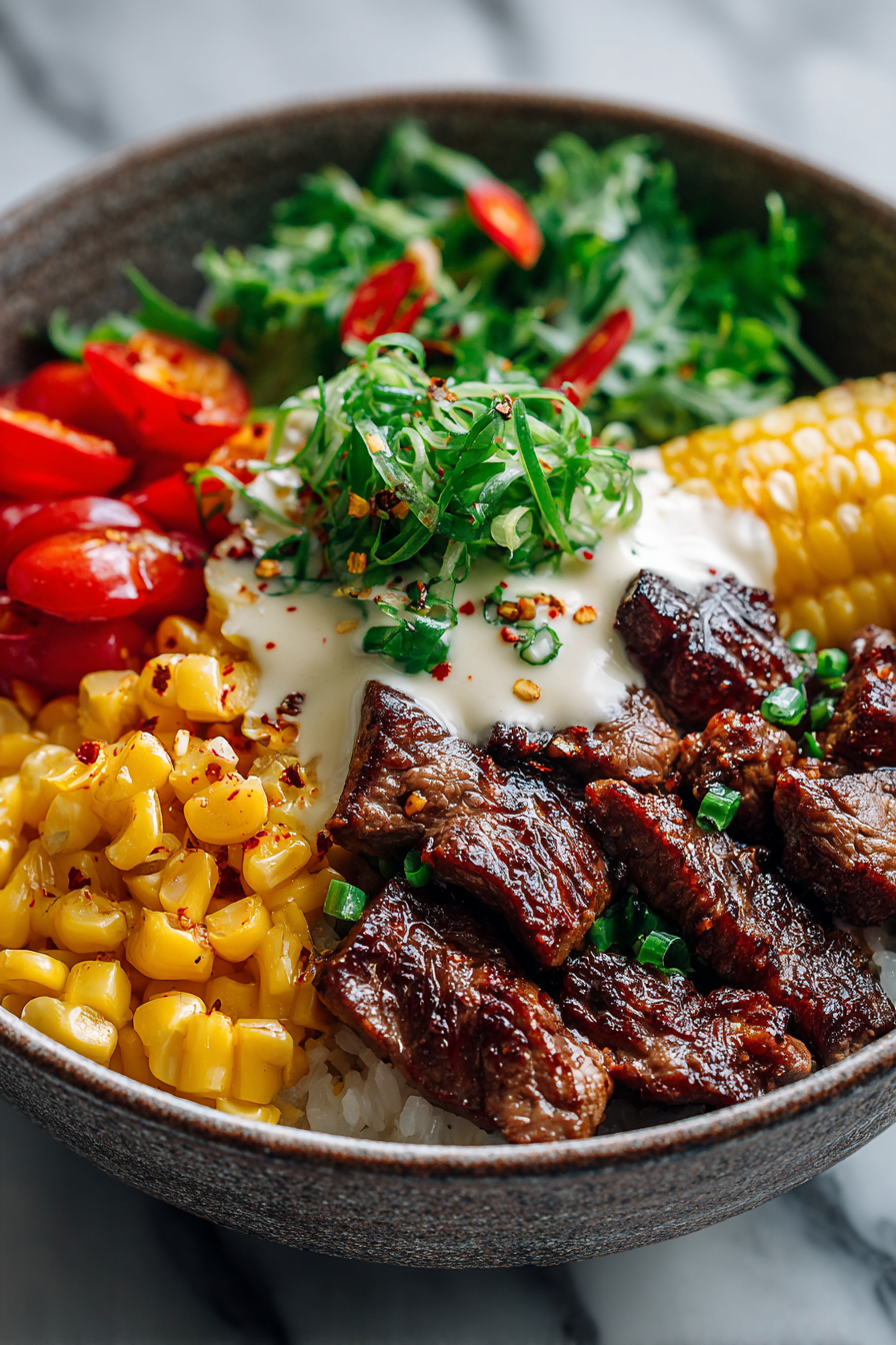 Korean BBQ Beef Bowl with Creamy Corn Sauce