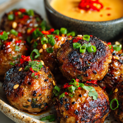 Korean BBQ Meatballs with Spicy Mayo