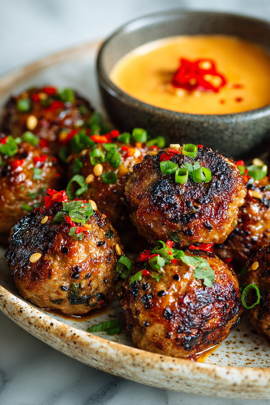 Korean BBQ Meatballs with Spicy Mayo