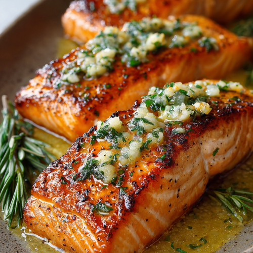 Pan Fried Salmon with Garlic Butter Sauce