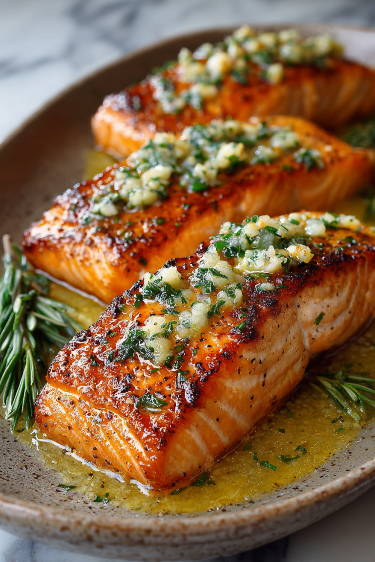 Pan Fried Salmon with Garlic Butter Sauce