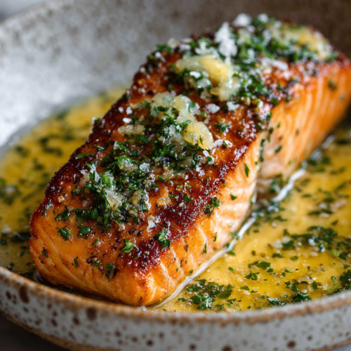 Pan Fried Salmon with Garlic Butter Sauce