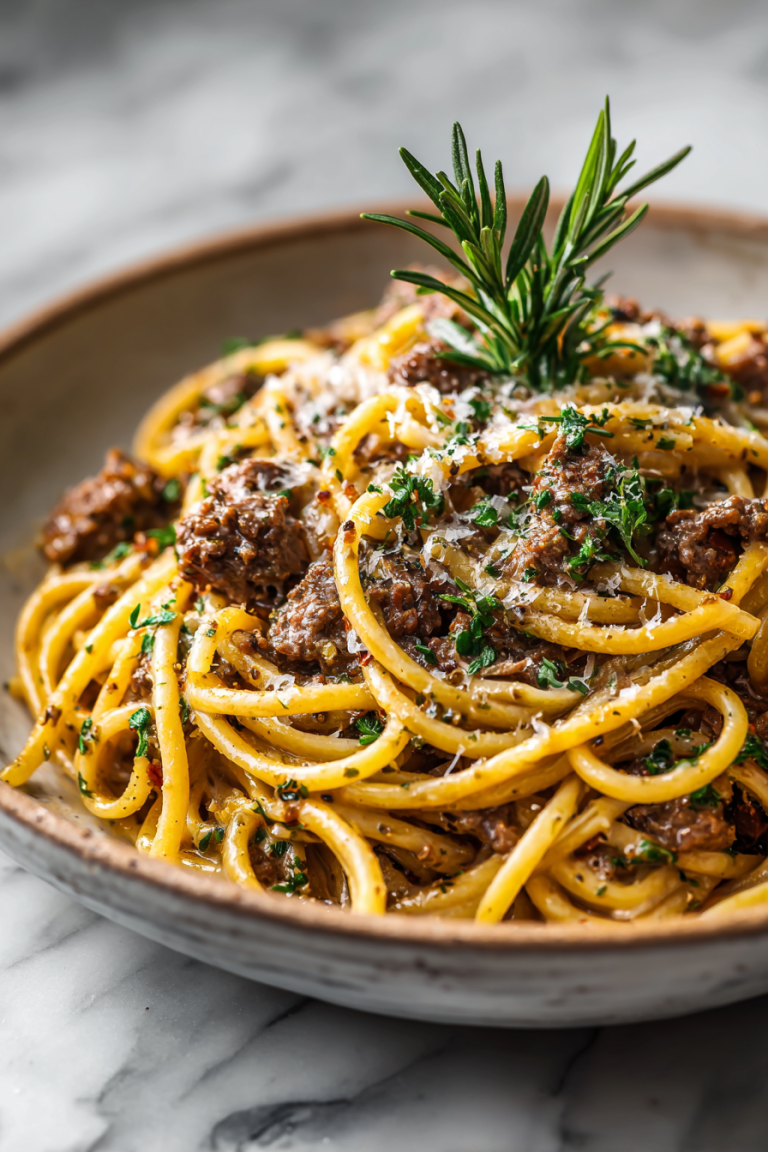 Savory Beef Linguine with Garlic Sauce